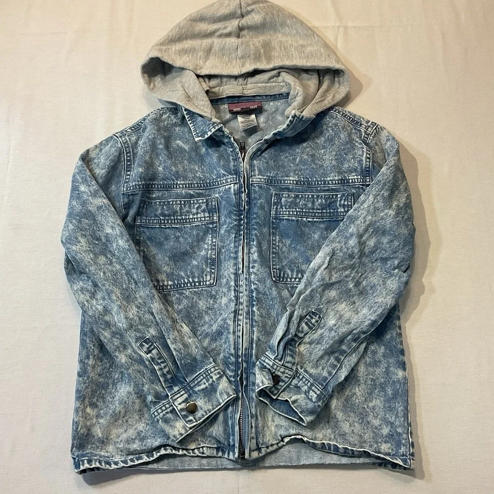 Weekend Academy Boys Vintage Style Acid Wash Hooded Jean Jacket L 10-12‎